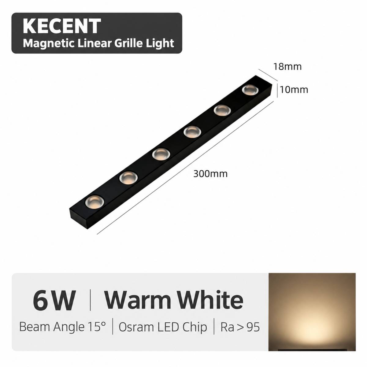 6W 300mm Mini Magnetic Grille Light