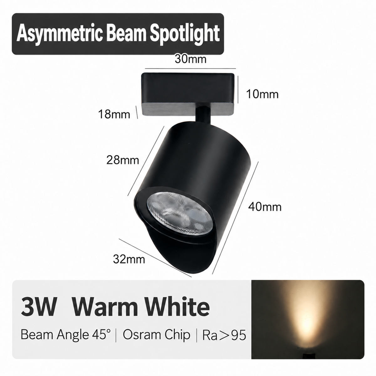 3W Asymmetric Mini Magnetic Spotlight