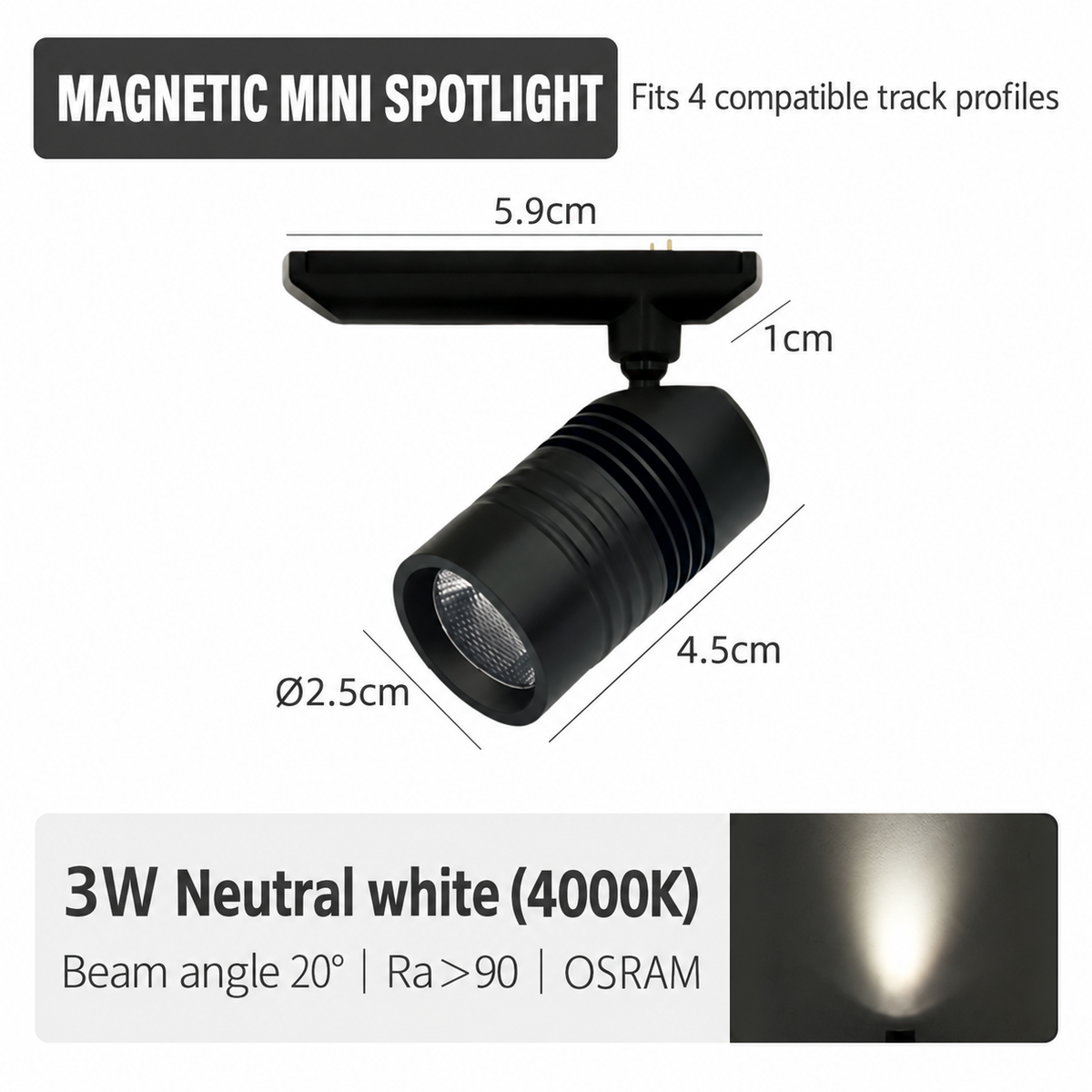 3W Single Head Mini Magnetic Spotlight