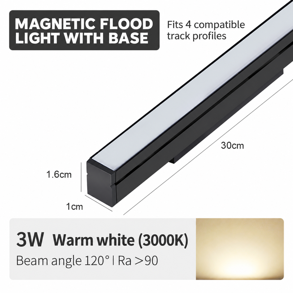 3W 300mm Mini Magnetic Floodlight Bar with Base