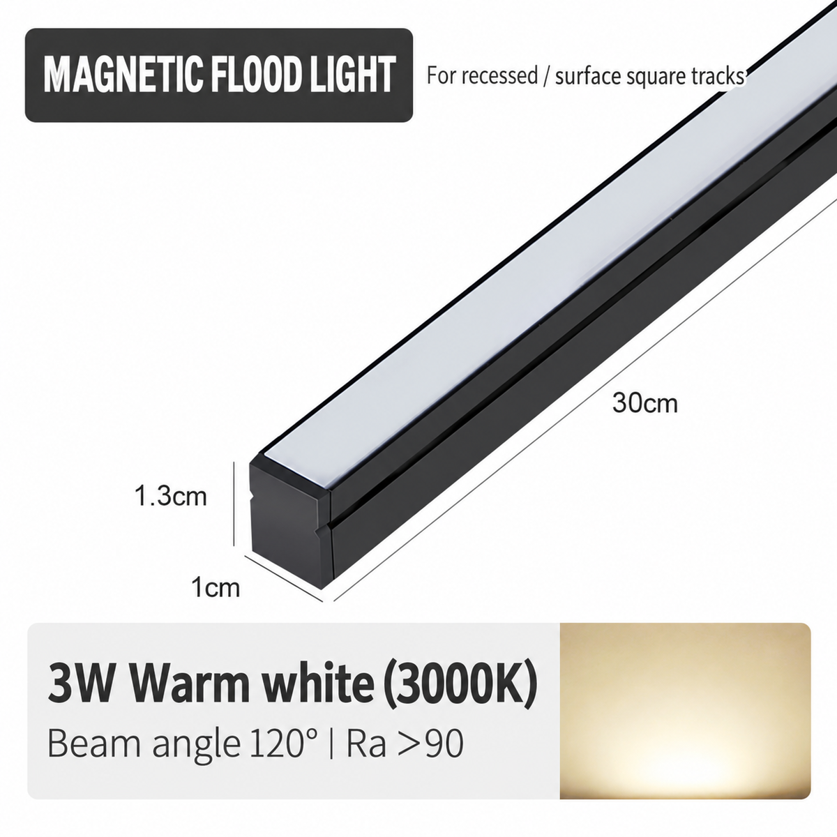 3W 300mm Mini Magnetic Floodlight Bar for Square Track