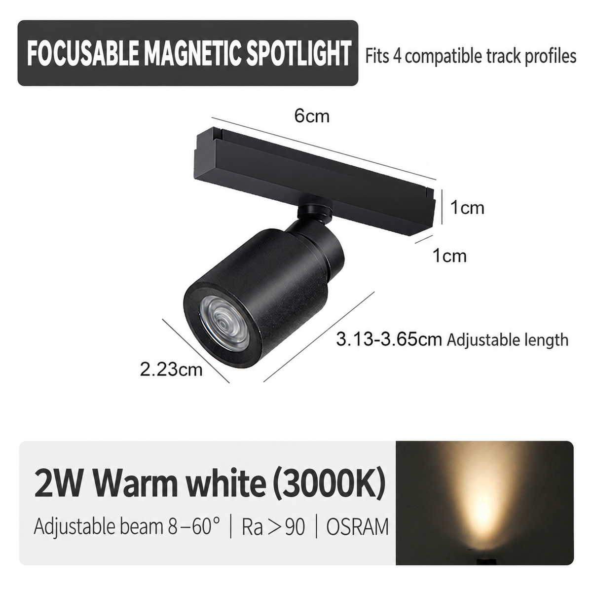 2W Zoomable Mini Magnetic Spotlight